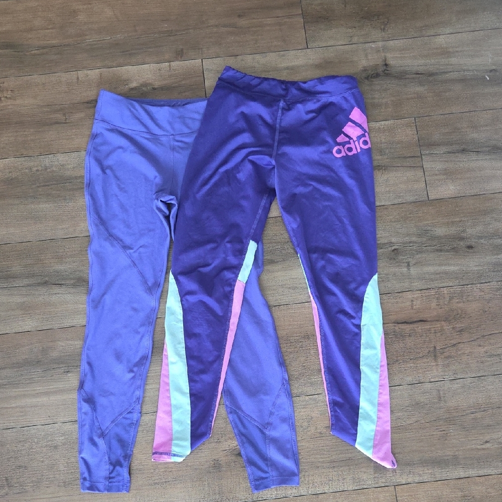 Adidas Kids Leggings in Purple with Pink and Blue Accents